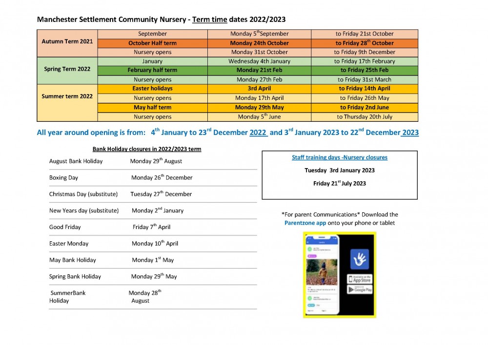 Term Dates Manchester Settlement Nursery